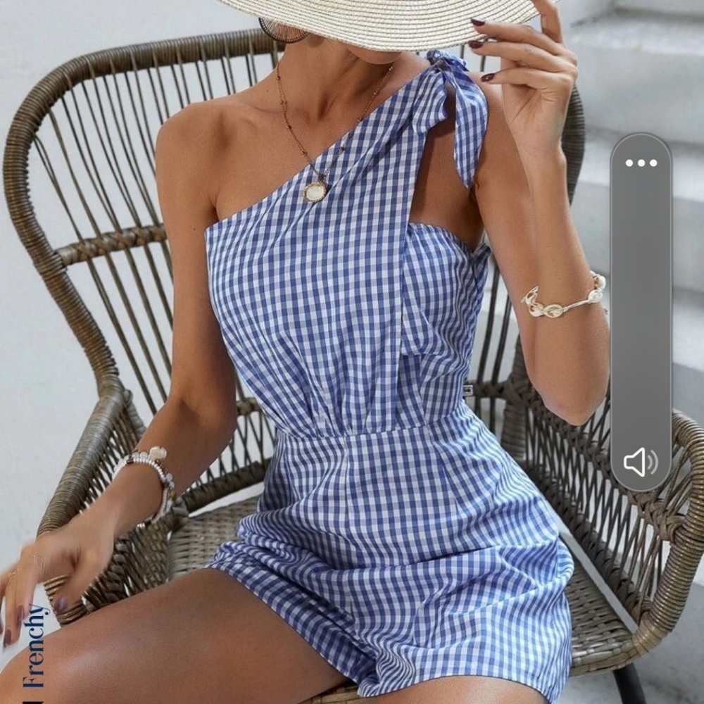 Gingham Romper, Large (fits like Med), blue